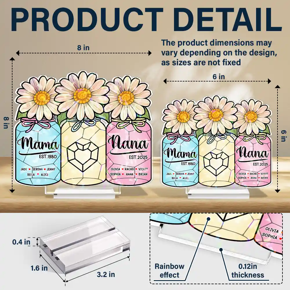 Flower Mason Jar Mom Grandma Great Grandma - Personalized Holographic Acrylic Plaque - Image 4