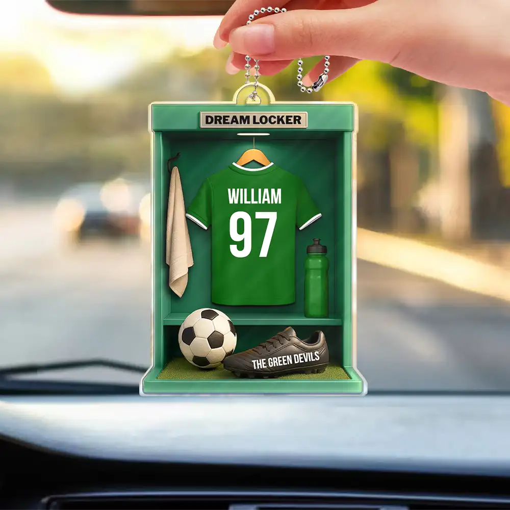 Football Soccer Locker 3D Effect - Personalized Acrylic Car Hanger - Image 3