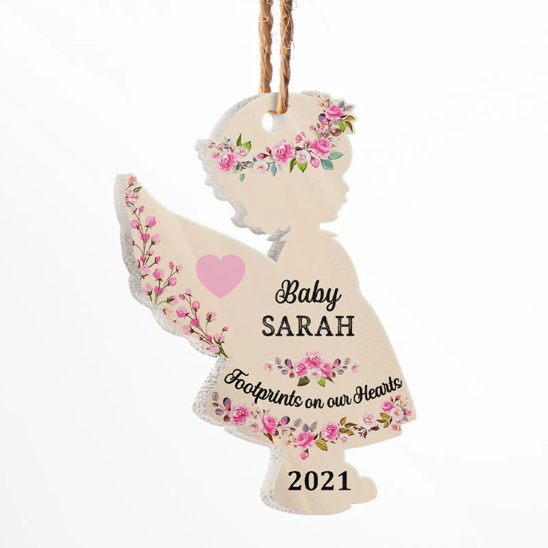 Footprints On Our Hearts Baby Angel - Loss Of Child Gift - Personalized Custom Angel Acrylic Ornament - Image 4