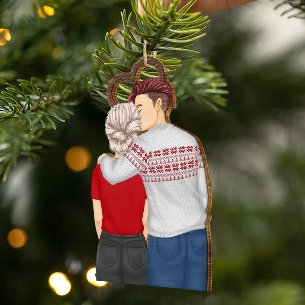 Forehead Kissing Couple I Choose You In Any Version Of Reality - Personalized Wooden Ornament Print 2 Sides - Image 2