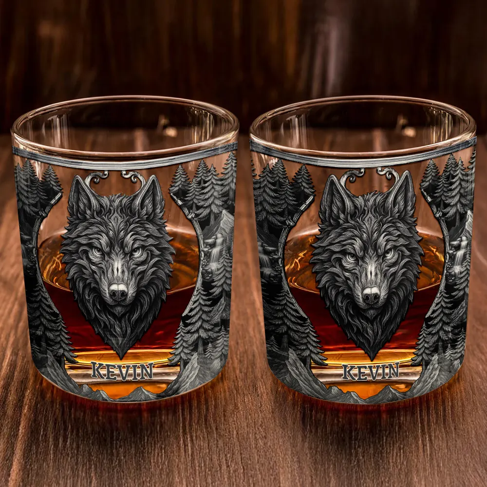 Forest Alpha Wolf Favorite Spirit Is Whiskey - Personalized Whiskey Glass - Image 2