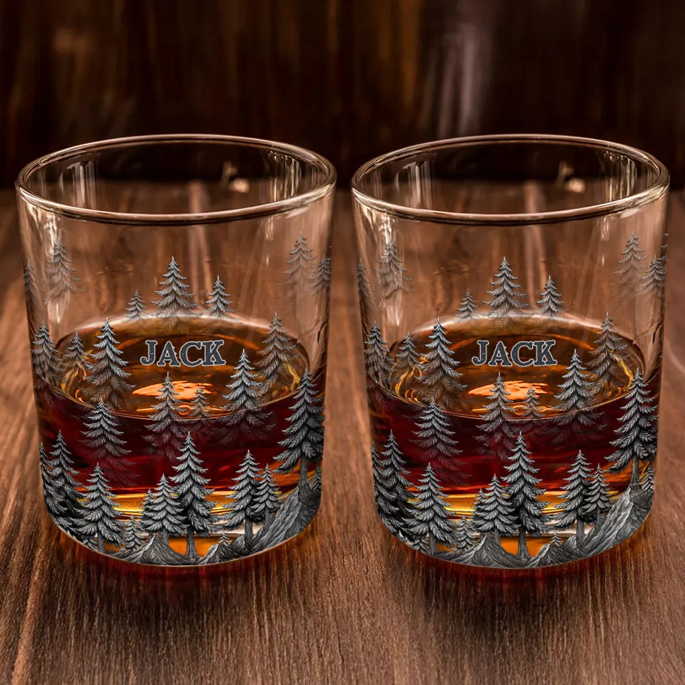 Forest & Clouds Camping Vibe Nature Inspired - Personalized Whiskey Glass - Image 2