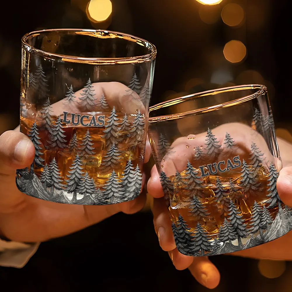 Forest & Clouds Camping Vibe Nature Inspired - Personalized Whiskey Glass - Image 3