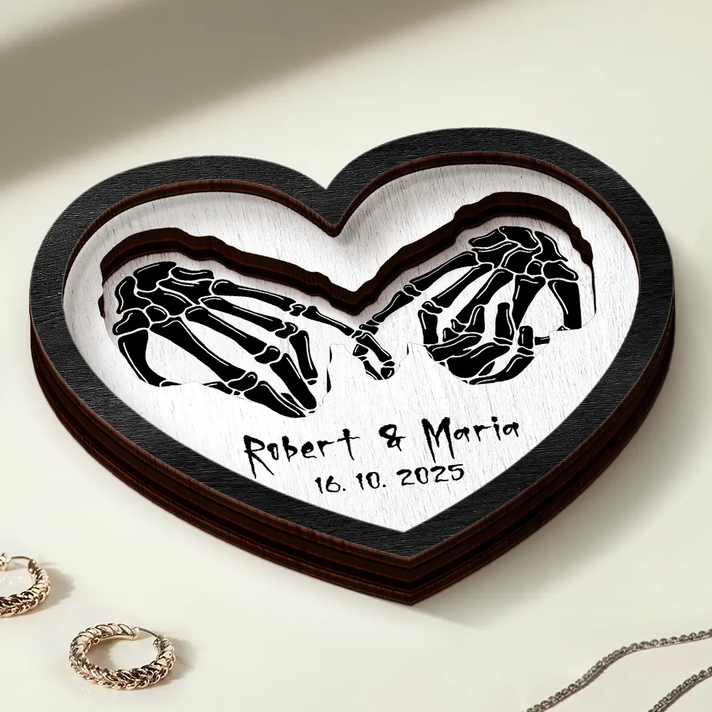 Forever & Always Skeleton Couple - Personalized 2-Layered Wooden Ring Dish - Image 3