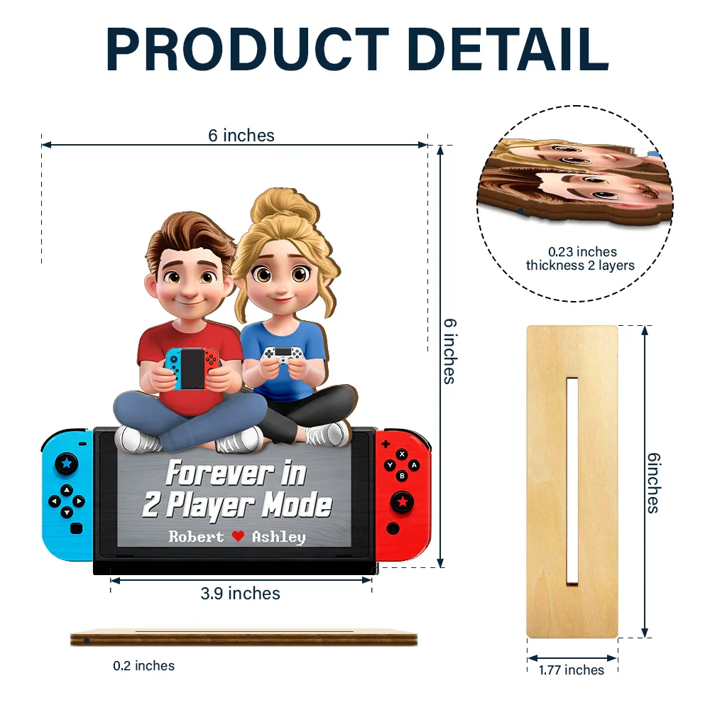 Forever In 2 Player Mode - Personalized Custom Shaped 2-Layered Wooden Plaque - Image 4