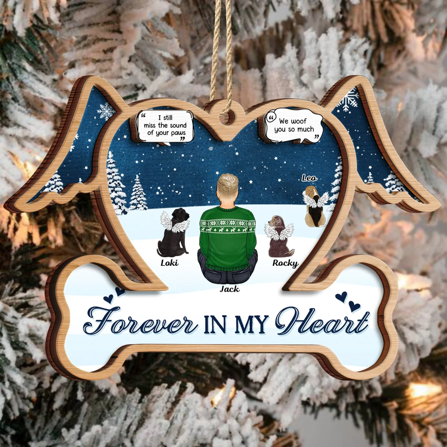 Forever In My Heart - Christmas Memorial Gift For Dog Mom, Dog Dad - Personalized 2-Layered Wooden Ornament - Image 3