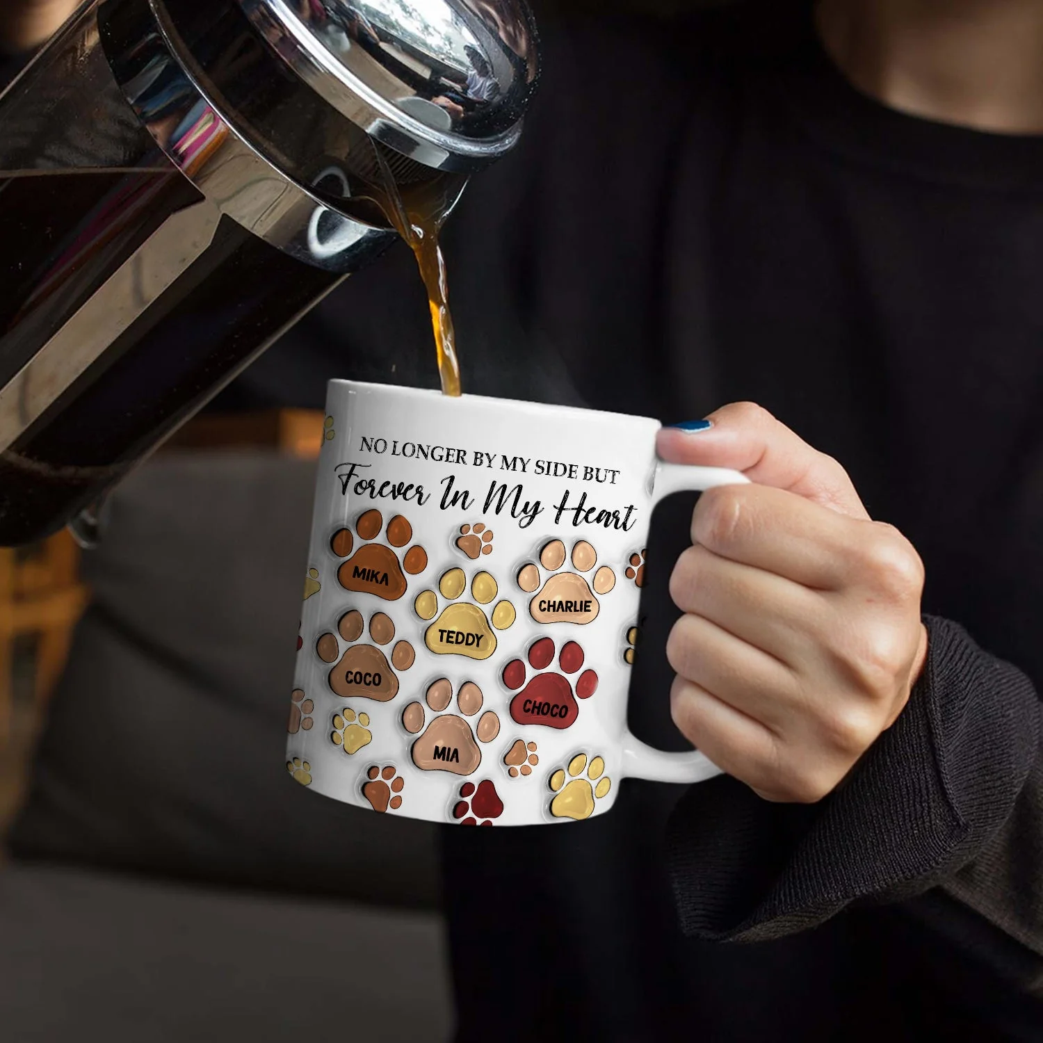 Forever In My Heart - Memorial Gift For Dog Lovers, Cat Lovers - 3D Inflated Effect Printed Mug, Personalized White Edge-to-Edge Mug - Image 4