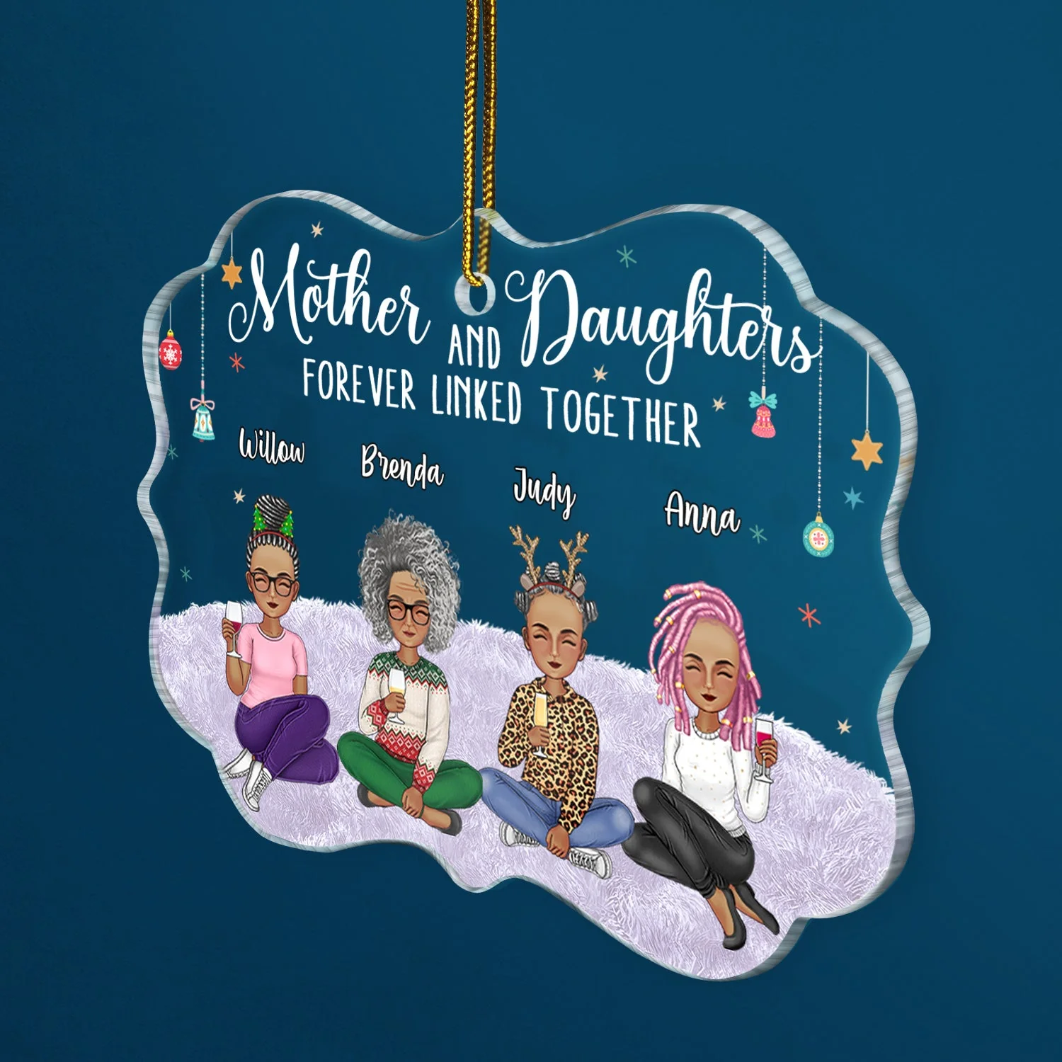 Forever Linked Together - Christmas Gift For Mother Daughter - Personalized Medallion Acrylic Ornament - Image 2