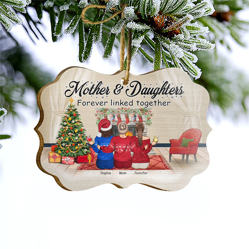Forever Linked Together - Gift For Mother And Daughters - Personalized Wooden Ornament - Image 3
