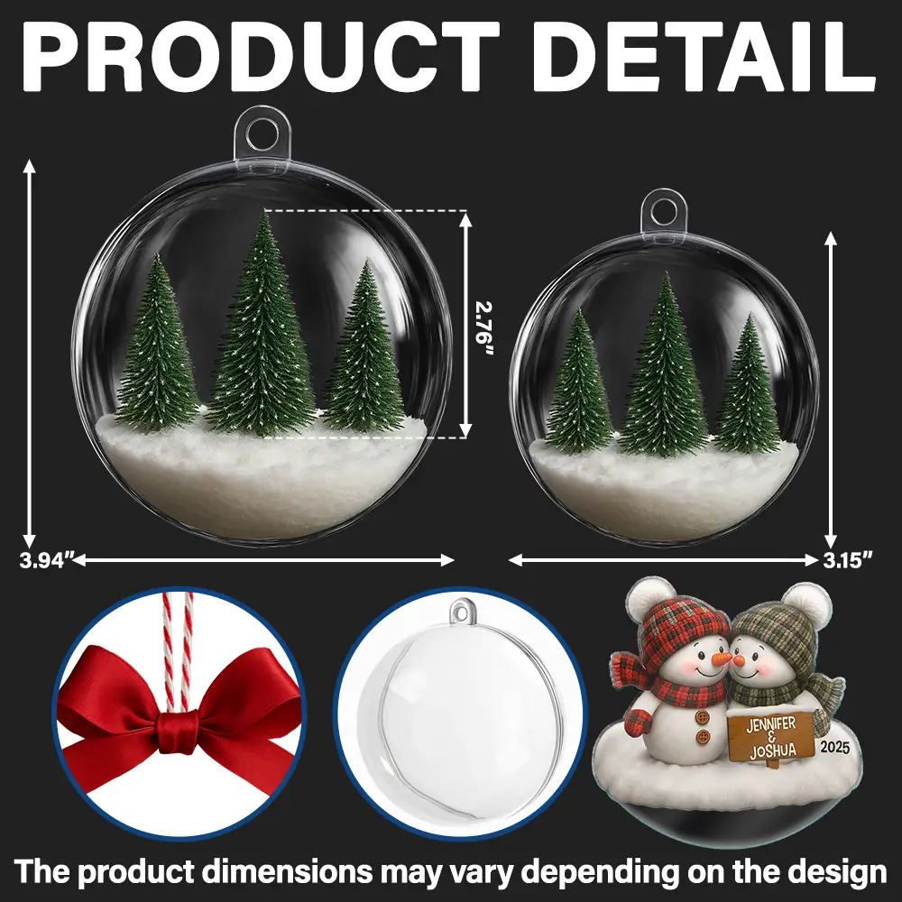 Forever Love Couple Snowman - Personalized 3D Acrylic Ball Ornament - Image 2
