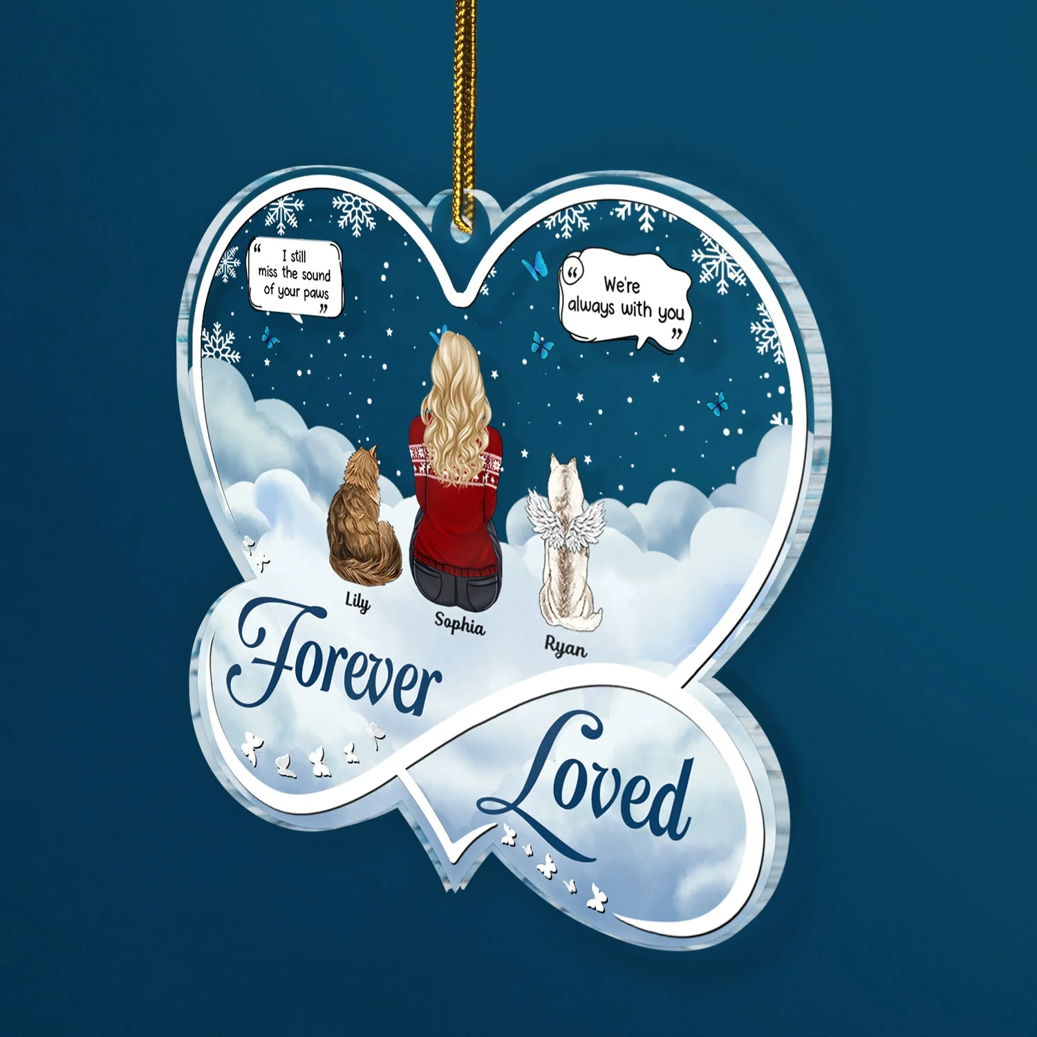 Forever Loved - Christmas Memorial Gift For Pet Lovers, Dog Mom, Dog Dad, Cat Mom, Cat Dad - Personalized Custom Shaped Acrylic Ornament - Image 2