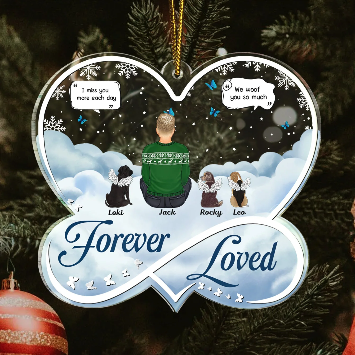 Forever Loved - Christmas Memorial Gift For Pet Lovers, Dog Mom, Dog Dad, Cat Mom, Cat Dad - Personalized Custom Shaped Acrylic Ornament - Image 3
