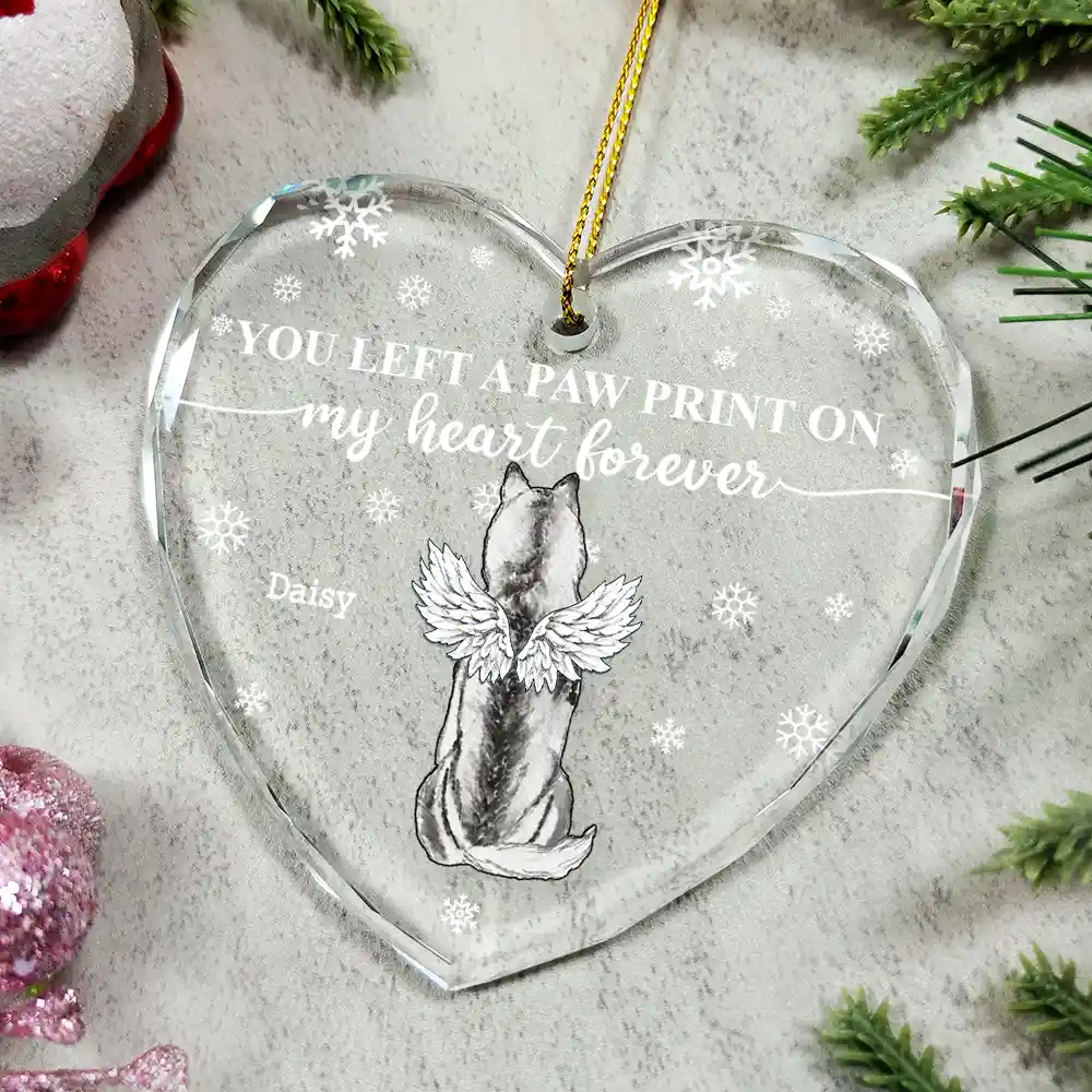 Forever Loved Memorial Dog Cat - Personalized Heart Shaped Glass Ornament - Image 4