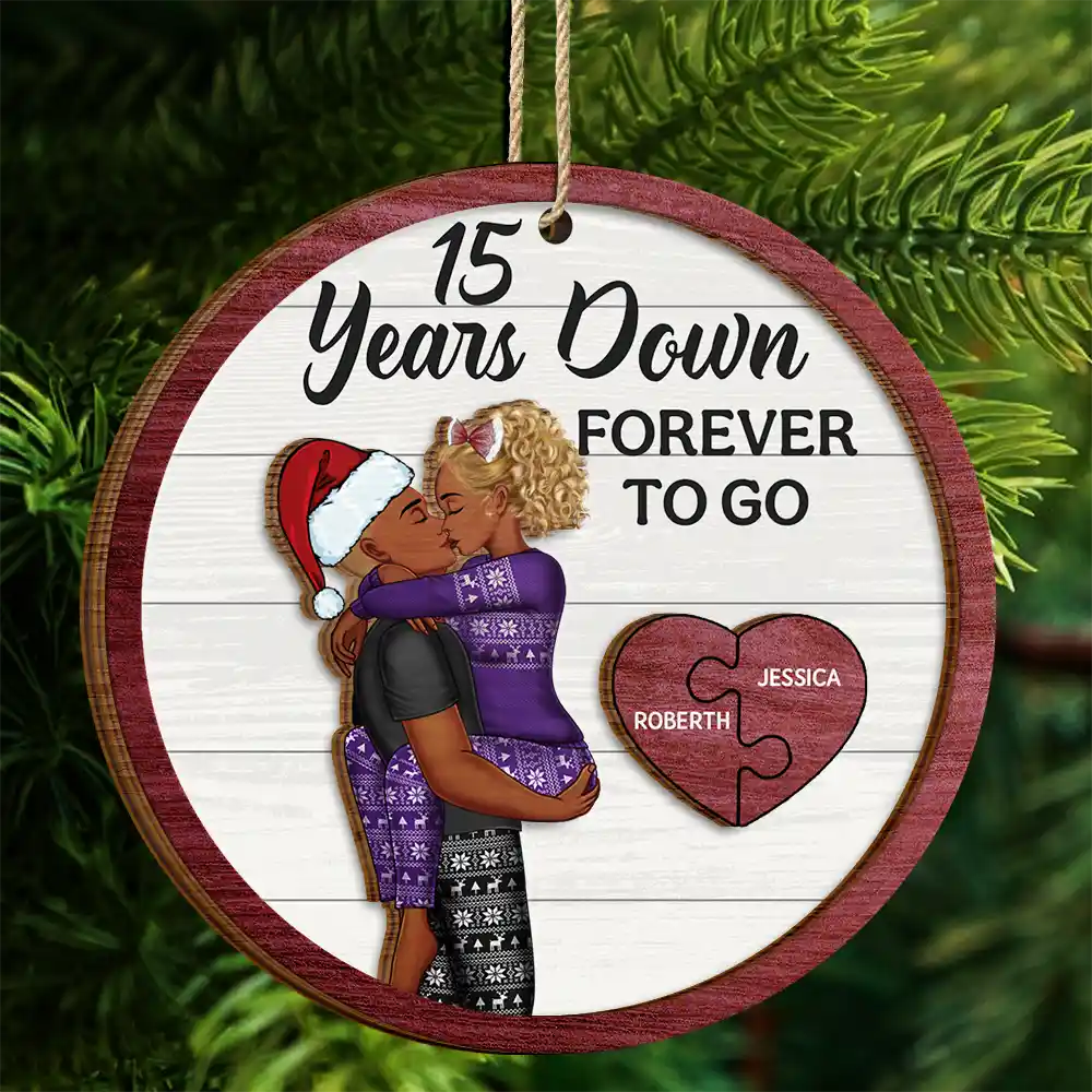 Forever To Go Christmas Kissing Couple - Personalized 2-Layered Wooden Ornament - Image 4