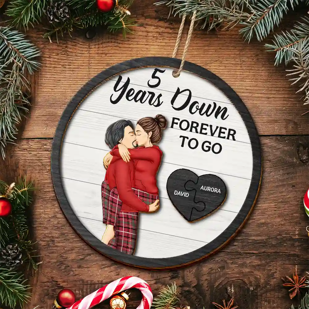 Forever To Go Christmas Kissing Couple - Personalized 2-Layered Wooden Ornament - Image 5