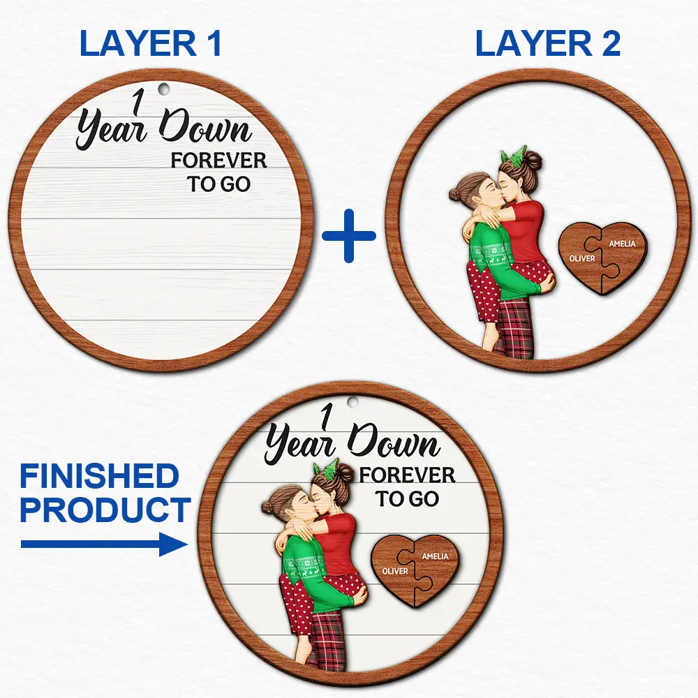 Forever To Go Christmas Kissing Couple - Personalized 2-Layered Wooden Ornament - Image 6