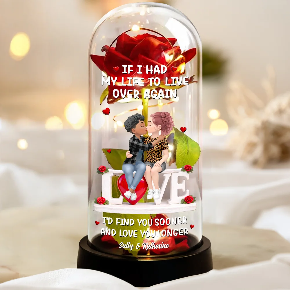 Forever Yours 3D Effect Flannel Couple - Personalized Everlasting Rose Dome Lamp - Image 3