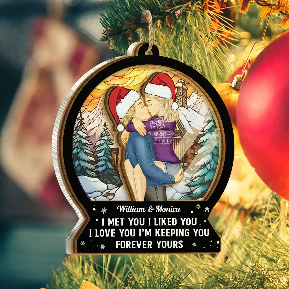 Forever Yours Christmas Couple - Personalized Suncatcher Ornament - Image 2