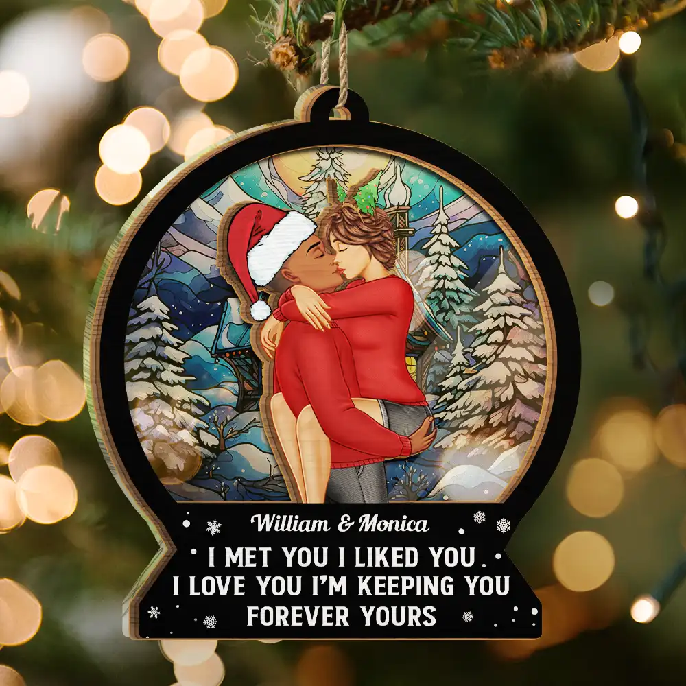 Forever Yours Christmas Couple - Personalized Suncatcher Ornament - Image 3