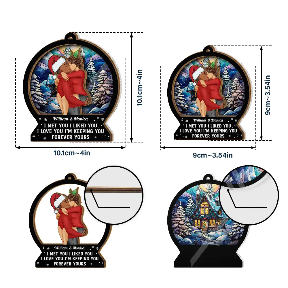 Forever Yours Christmas Couple - Personalized Suncatcher Ornament - Image 5