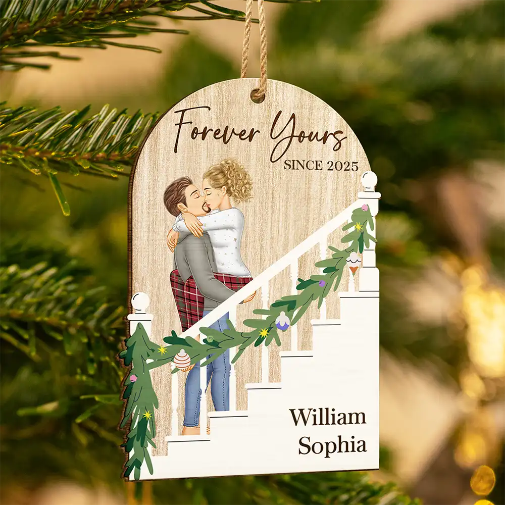 Forever Yours Couples - Personalized Custom Shaped Wooden Ornament - Image 3
