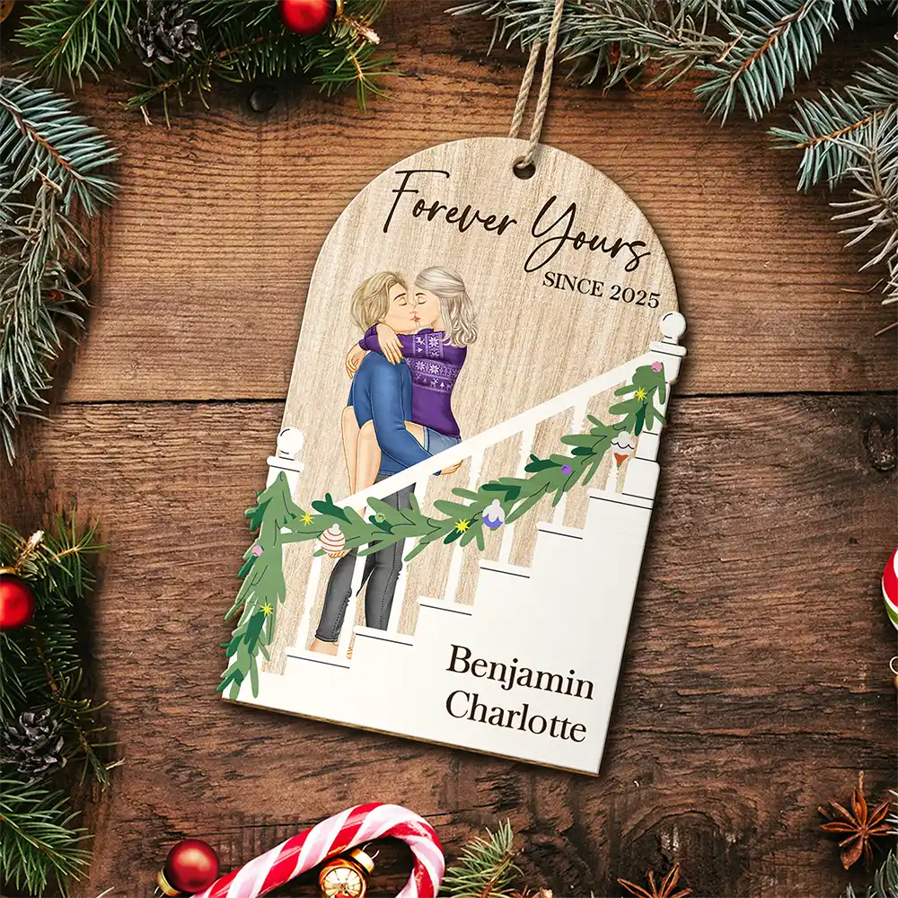 Forever Yours Couples - Personalized Custom Shaped Wooden Ornament - Image 5