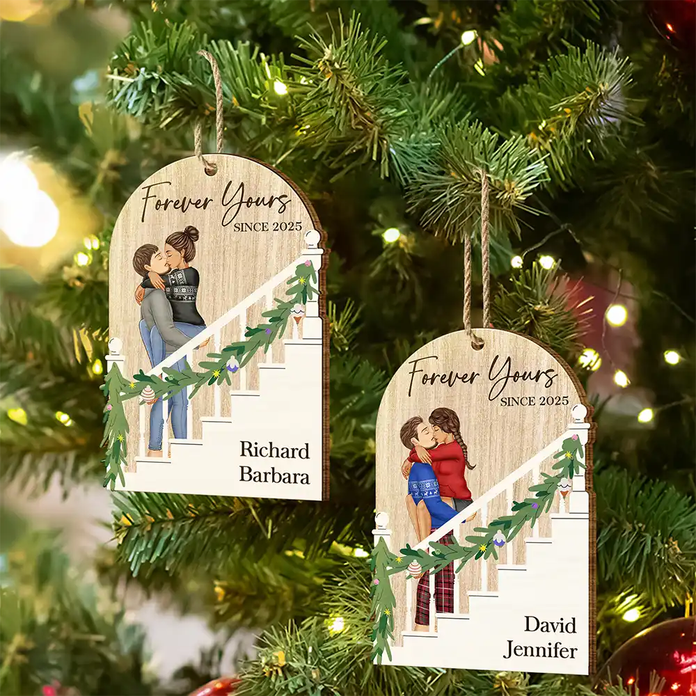 Forever Yours Couples - Personalized Custom Shaped Wooden Ornament - Image 6