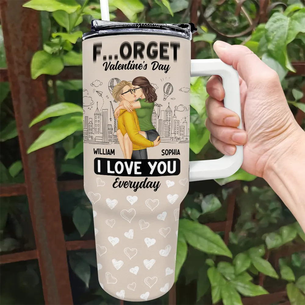 Forget Holiday I Love You Everyday Kissing Couple - Personalized 40oz Tumbler With Straw - Image 2
