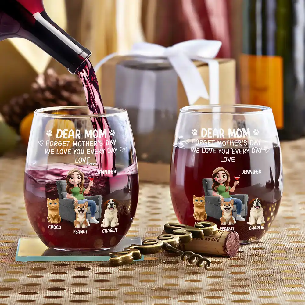 Forget Mother's Day Pet Mom - Personalized Stemless Wine Glass - Image 3