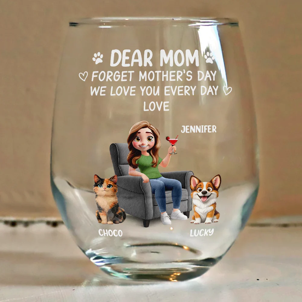 Forget Mother's Day Pet Mom - Personalized Stemless Wine Glass - Image 4