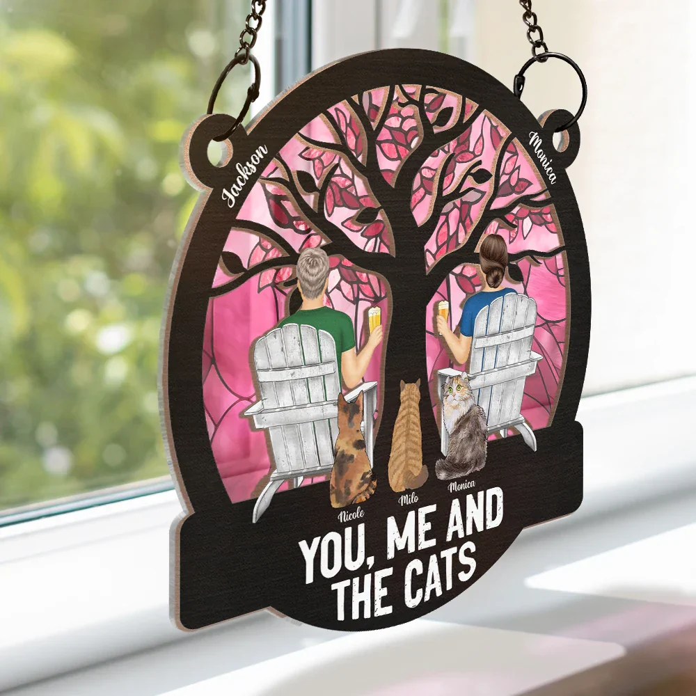 Four Seasons You, Me And The Cat - Personalized Window Hanging Suncatcher Ornament - Image 3