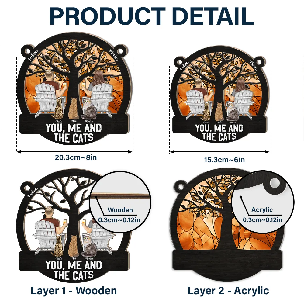Four Seasons You, Me And The Cat - Personalized Window Hanging Suncatcher Ornament - Image 5