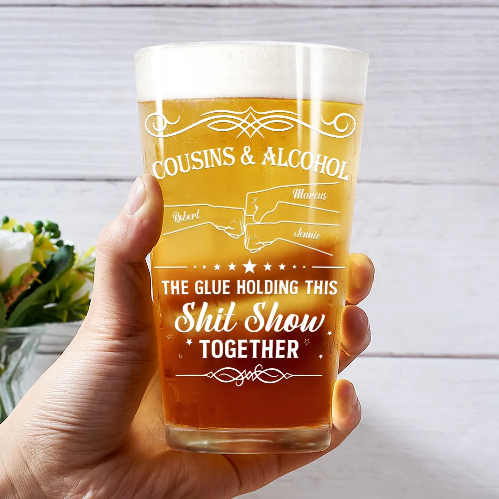 Friends & Alcohol The Glue Holding This Together - Personalized Beer Glass - Image 3