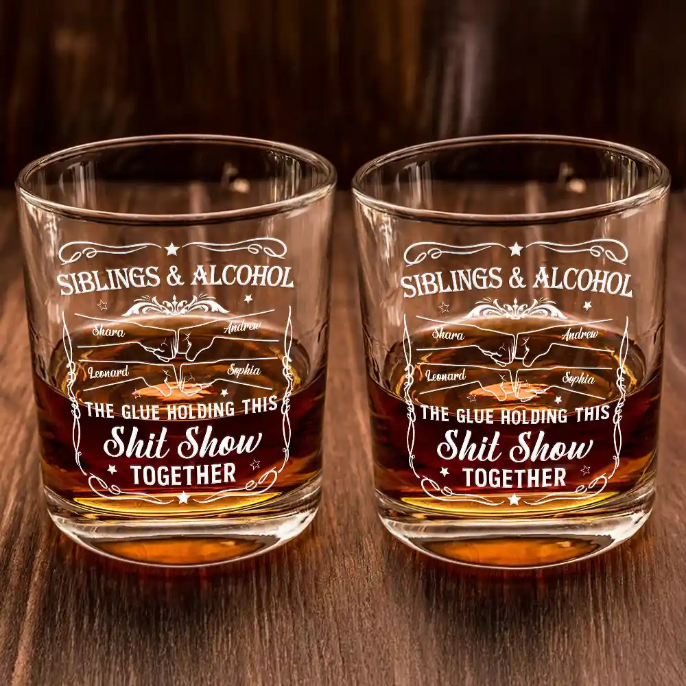Friends & Alcohol The Glue Holding This Together - Personalized Whiskey Glass - Image 2