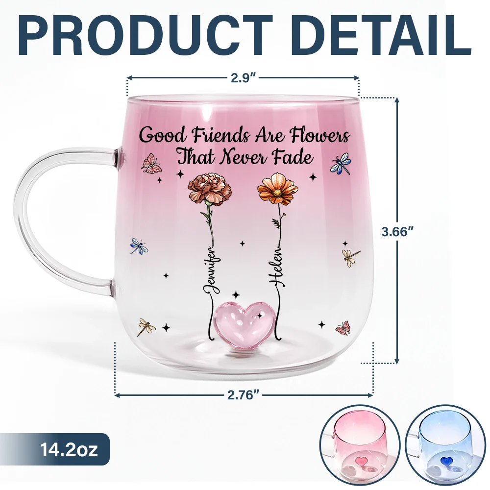 Friends Are Flowers That Never Fade Birth Flowers - Personalized Gradient Glass Mug - Image 5