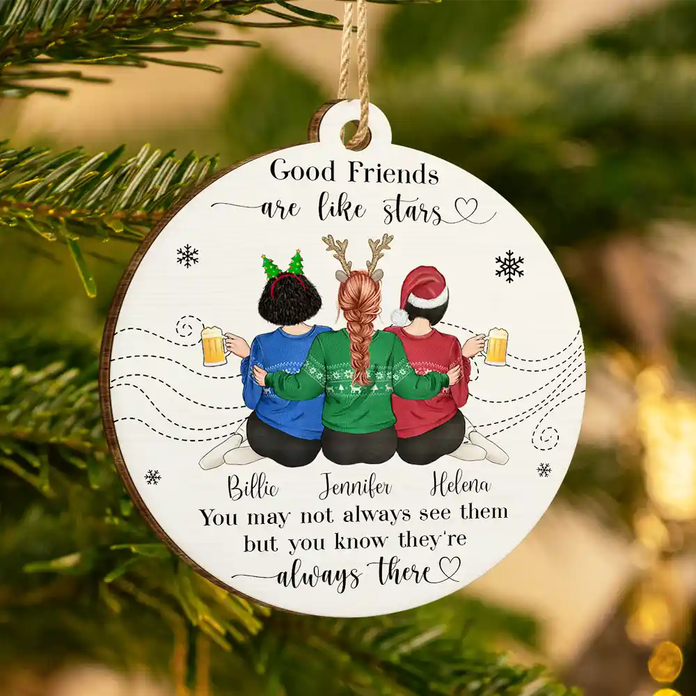 Friends Are Like Stars - Personalized Custom Shaped Wooden Ornament - Image 3