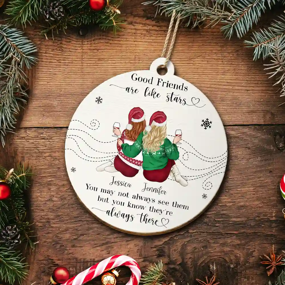 Friends Are Like Stars - Personalized Custom Shaped Wooden Ornament - Image 5