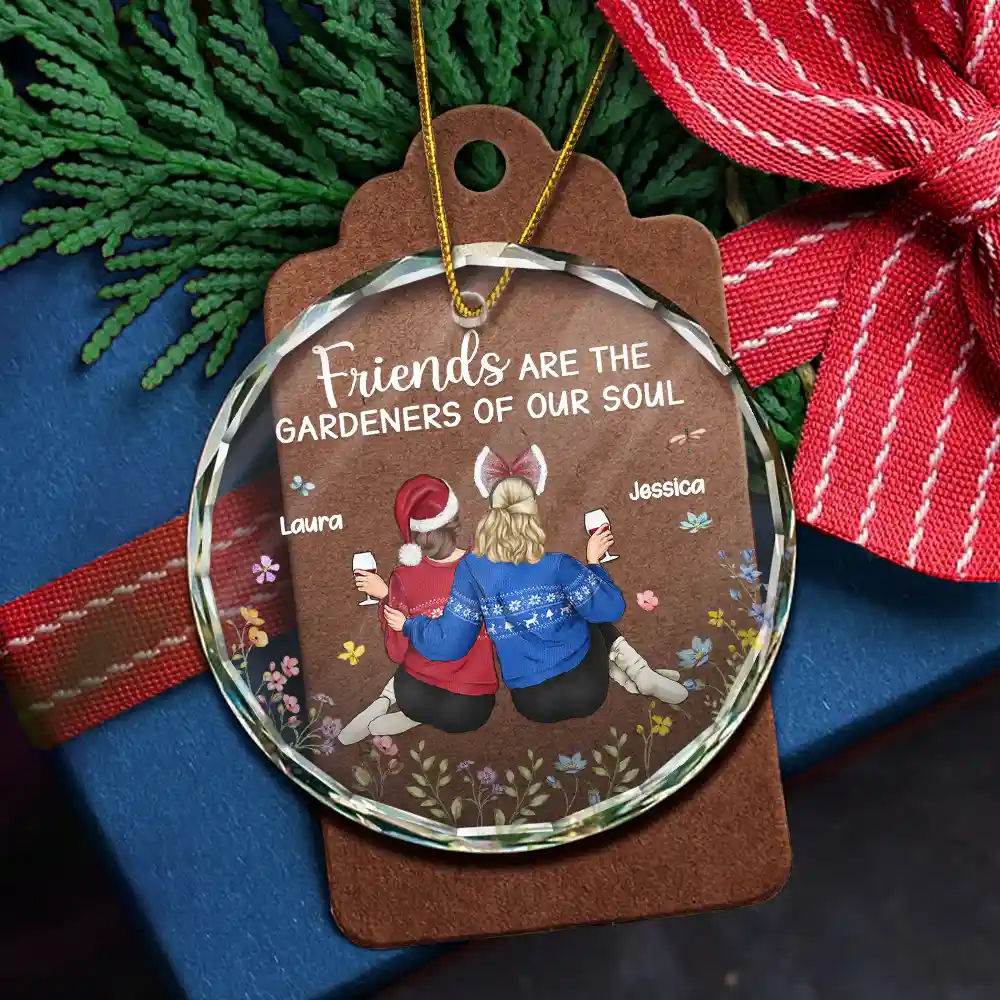 Friends Are The Gardeners Of Our Soul - Personalized Circle Glass Ornament - Image 5