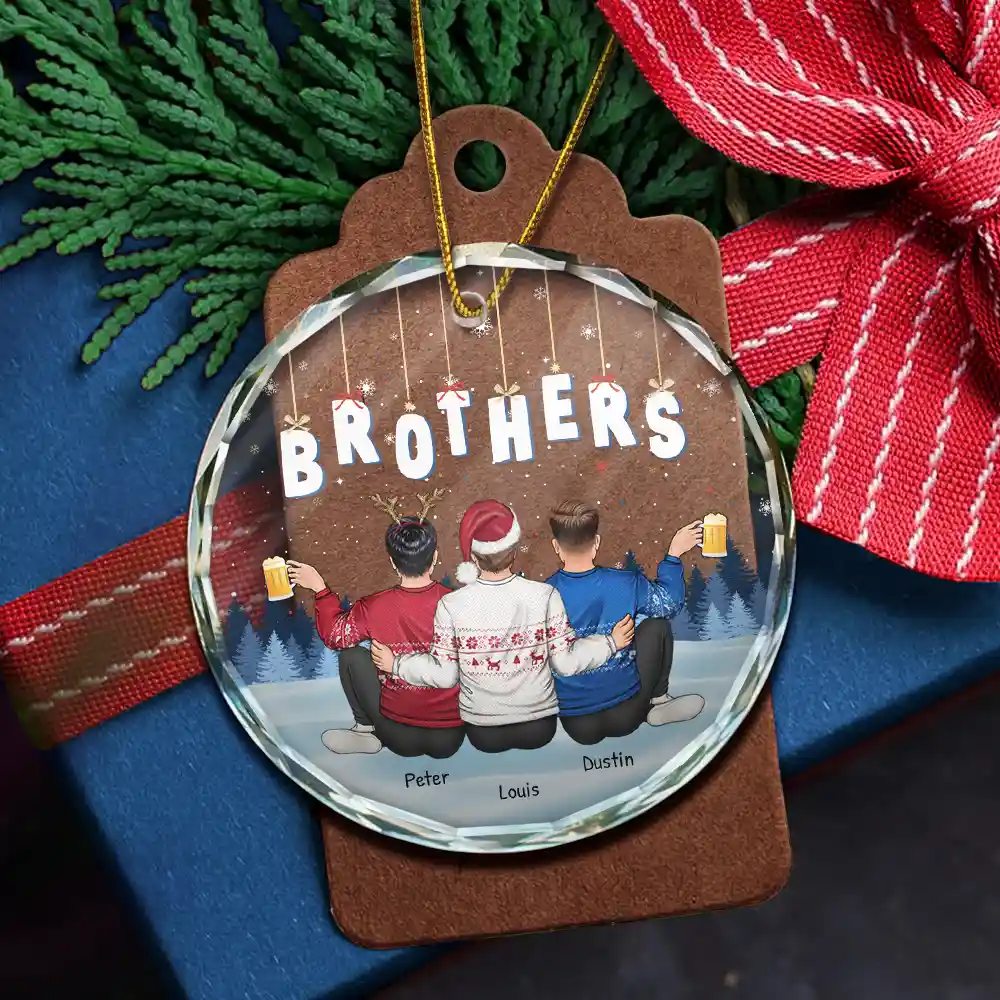 Friends Besties Sisters Brothers Sitting Together - Personalized Circle Glass Ornament - Image 5
