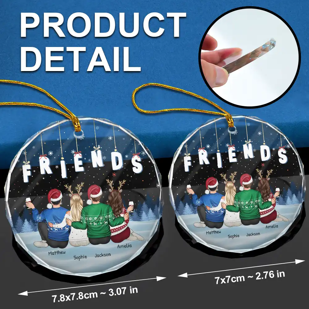 Friends Besties Sisters Brothers Sitting Together - Personalized Circle Glass Ornament - Image 6