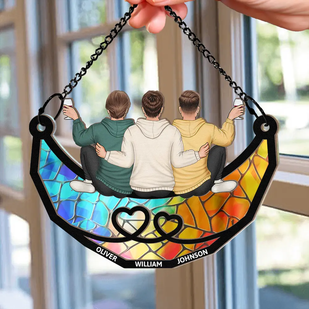 Friends Besties Sisters Brothers Sitting Together - Personalized Window Hanging Suncatcher Ornament - Image 2