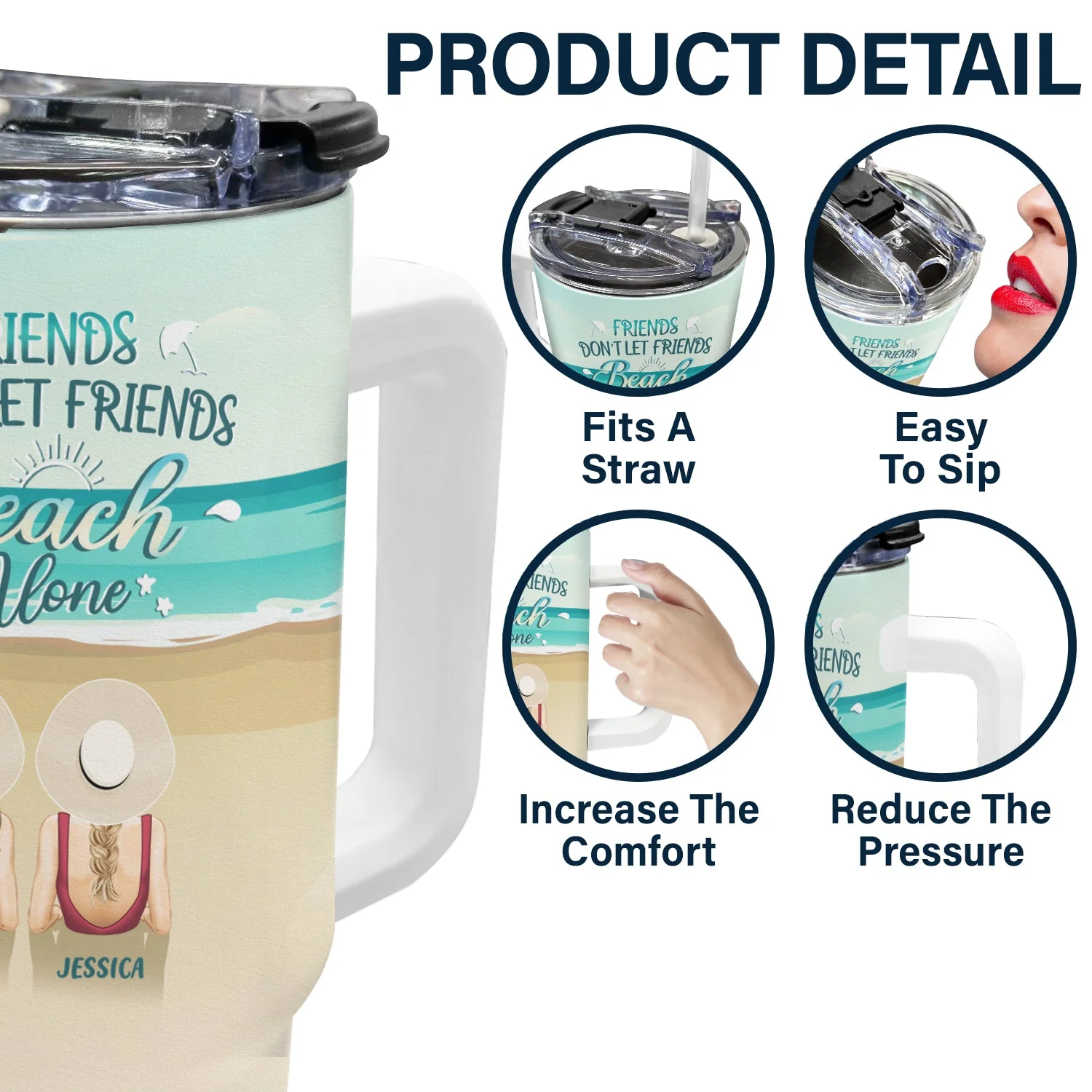 Friends Don't Let Friends Beach Alone - Gift For Bestie - Personalized 40oz Tumbler With Straw - Image 5