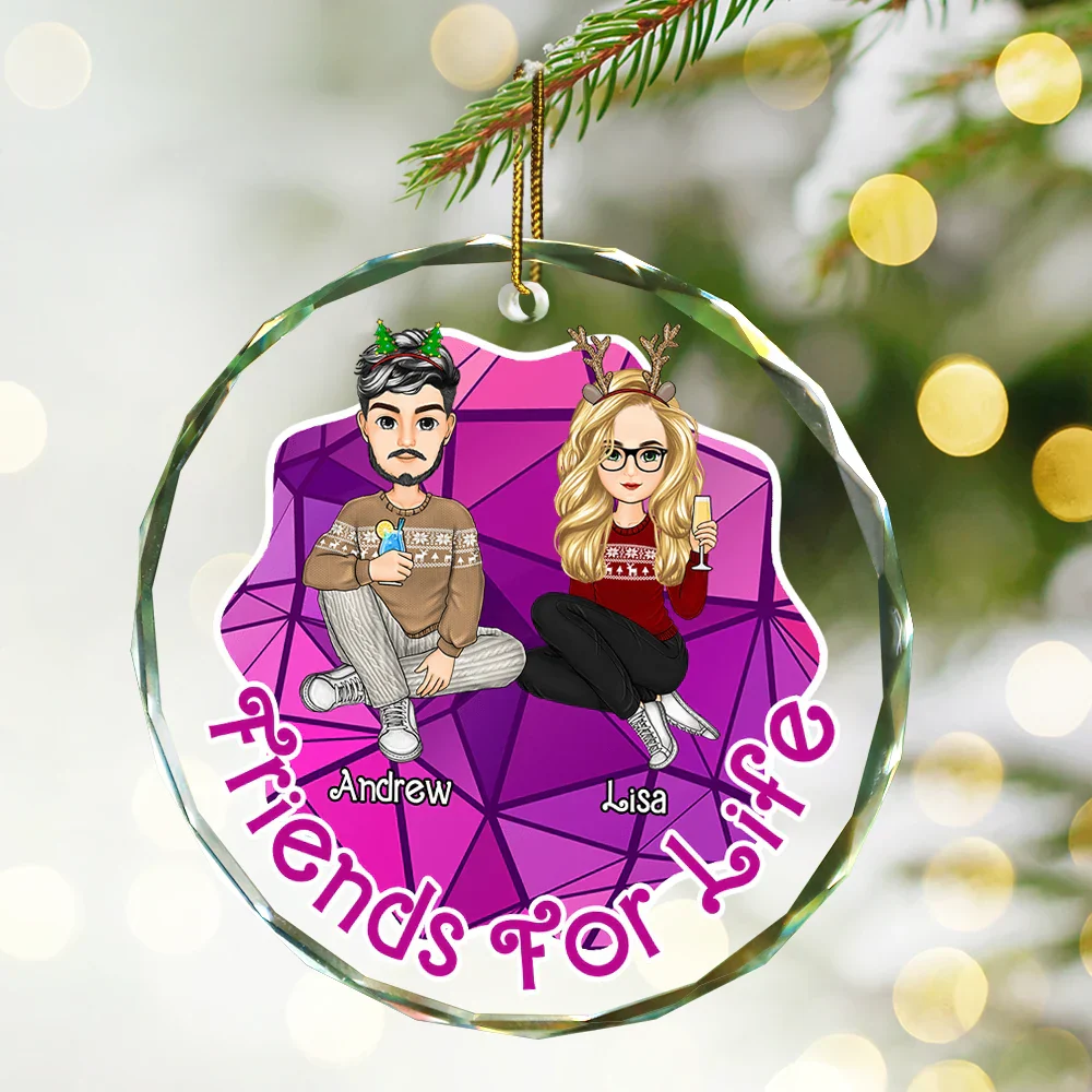 Friends For Life - Personalized Circle Glass Ornament - Image 2