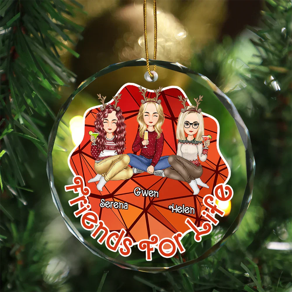 Friends For Life - Personalized Circle Glass Ornament - Image 3