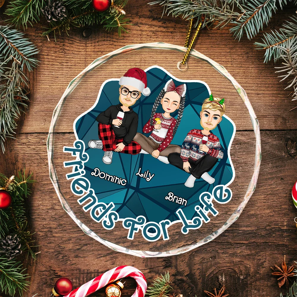 Friends For Life - Personalized Circle Glass Ornament - Image 5