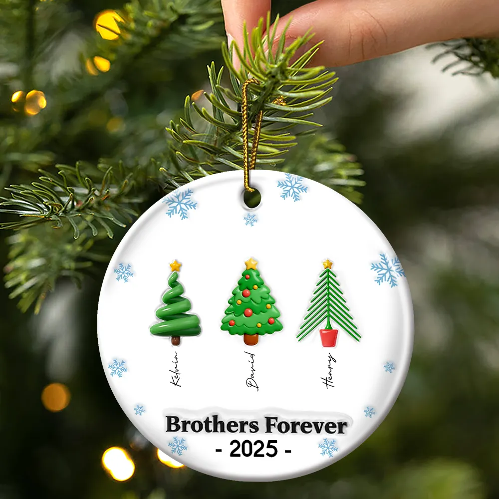 Friends Forever Christmas Tree 3D Inflated - Personalized Circle Ceramic Ornament - Image 3