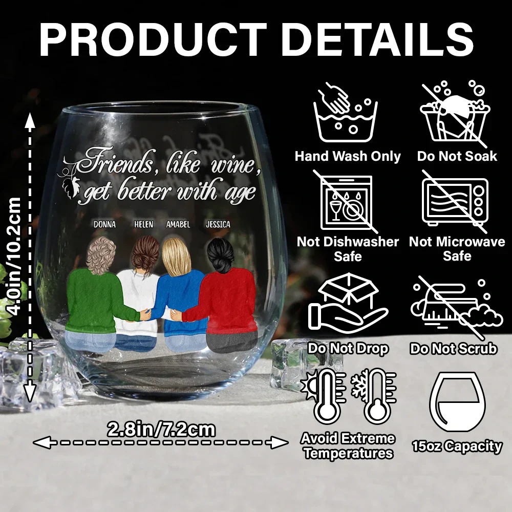 Friends Like Wine Better With Age - Personalized Stemless Wine Glass - Image 5