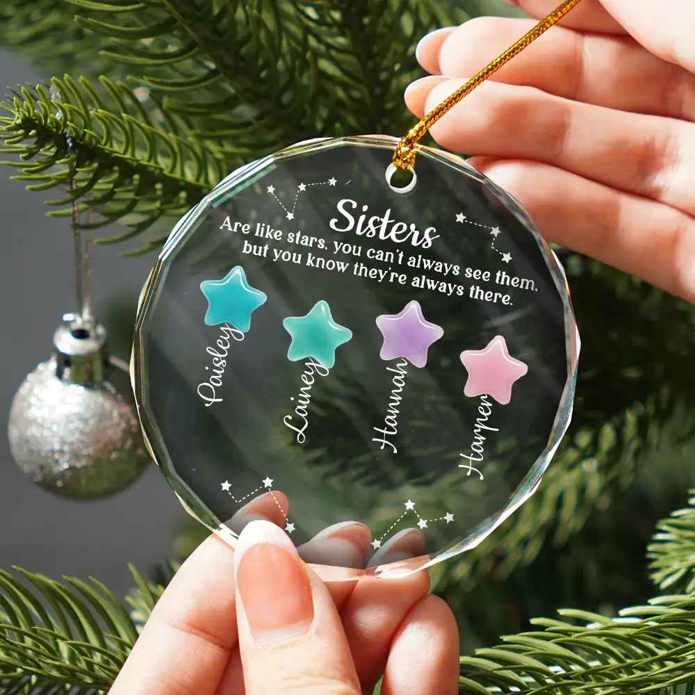 Friends Sisters Siblings Are Like Stars Sea Glass - Personalized Circle Glass Ornament - Image 2