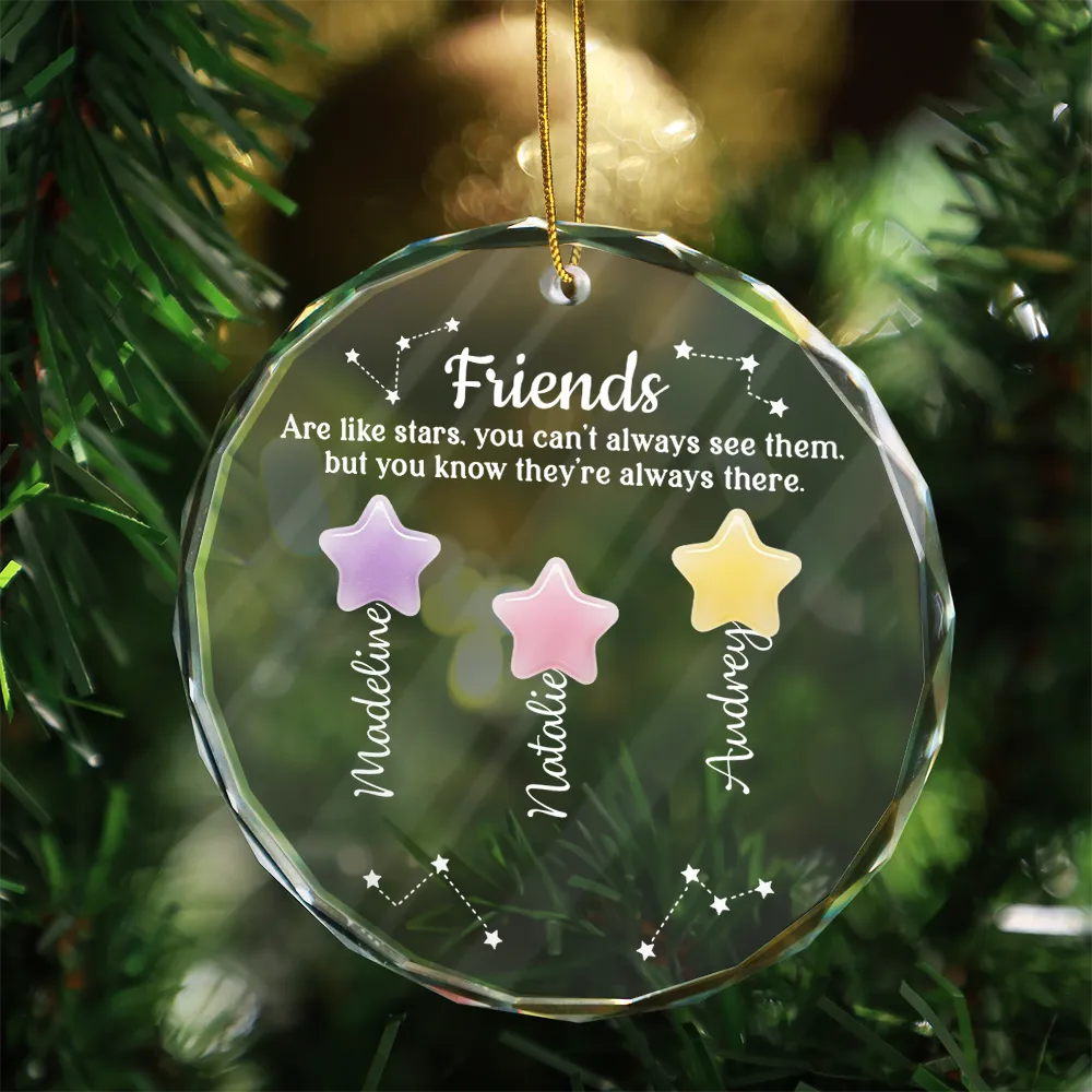 Friends Sisters Siblings Are Like Stars Sea Glass - Personalized Circle Glass Ornament - Image 3