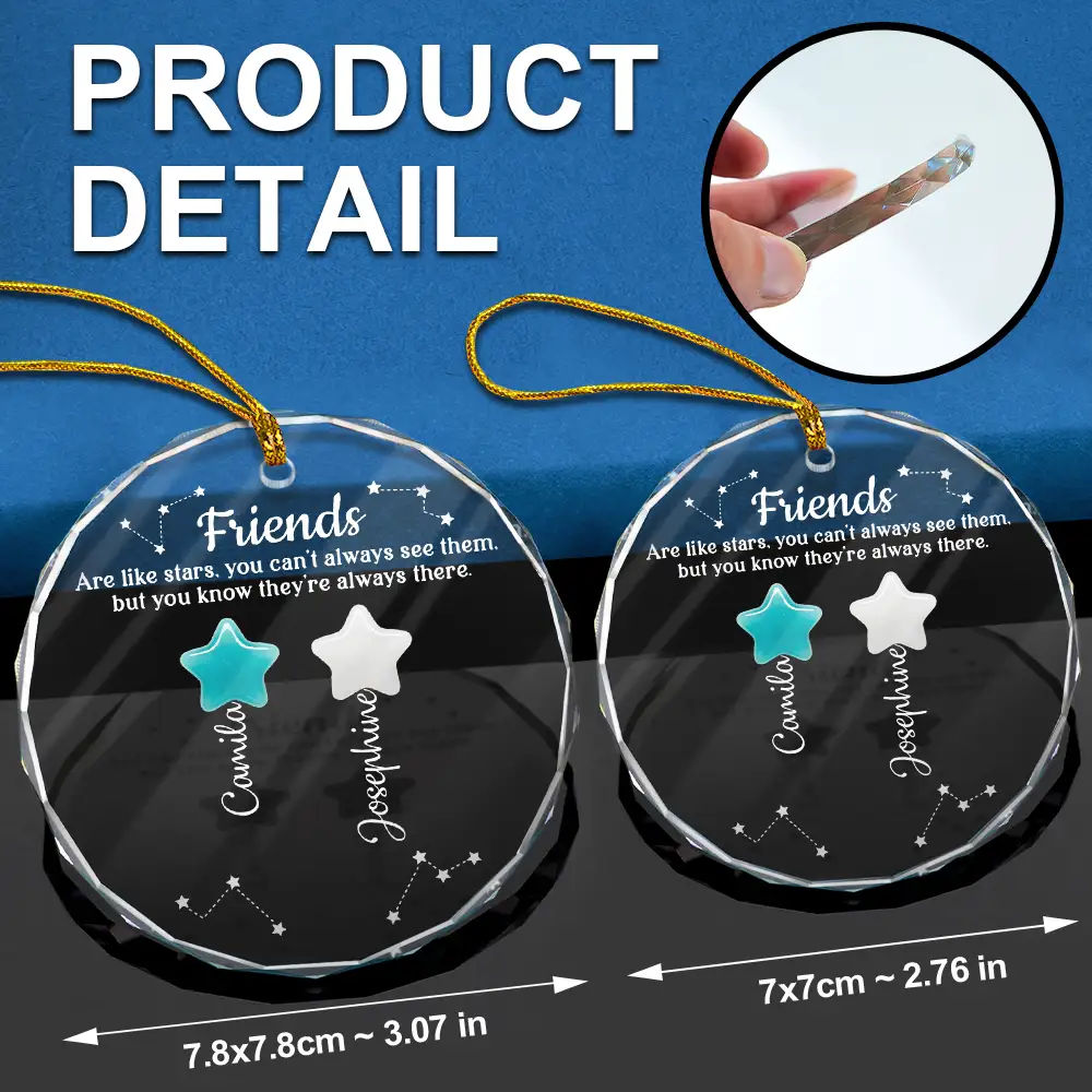Friends Sisters Siblings Are Like Stars Sea Glass - Personalized Circle Glass Ornament - Image 6